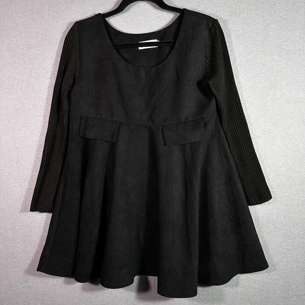 Vintage Christian Dior Dress Womens Medium Black Knit Fit & Flare Long Sleeve